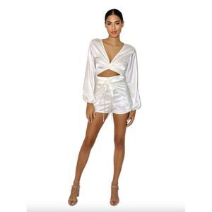 Baliawear ivory satin Belle long sleeve top wrap shorts multiway matching set
